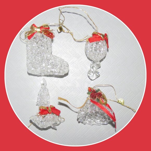 Lot of 4 Vintage Clear Spun Glass CrystalHanging Christmas Holiday Ornaments - Picture 15 of 15